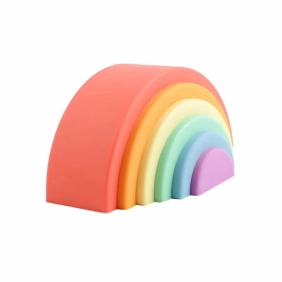 BLUE GINKGO Empileur Arc-en-Ciel en Silicone - Casse-Tête de Nidification Montessori pour Enfants et Tout-Petits, Jouet Empilable Arc-en-Ciel Sensoriel - 6 Couches (Mat)