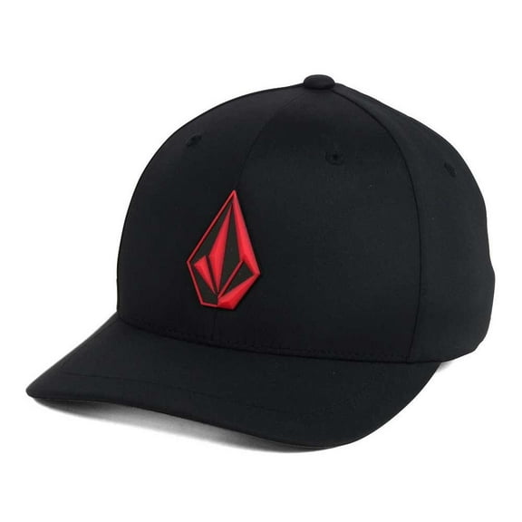Volcom Men's Hat StoneTech Delta FlexFit Cap (Large/X-Large, Black/Red)