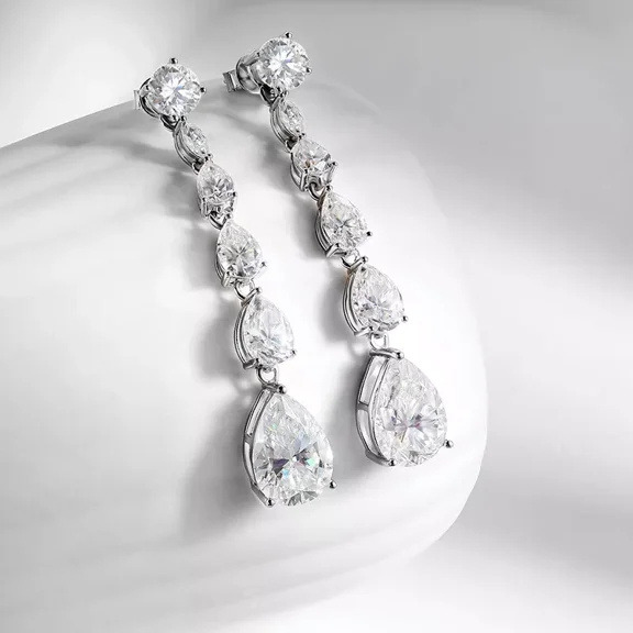 Full Real Moissanite Long Drop Earrings Wedding 925 Sterling Silver