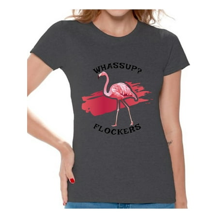Awkward Styles Whassup Flockers Tshirt for Women Pink Flamingo Shirt Flamingo Shirts for Women Flamingo Summer Outfit Beach T Shirt Funny Flamingo T-Shirt Flamingo Themed Party Women's Flamingo Gifts