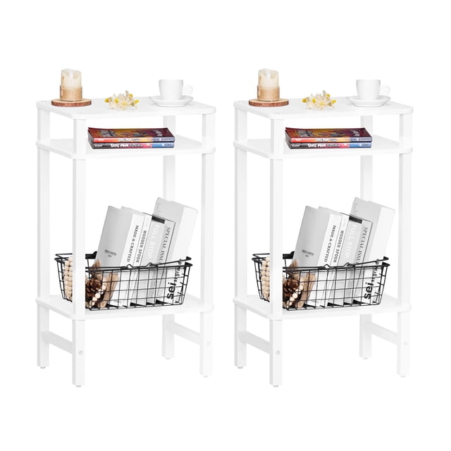 Mesa auxiliar YUFAM de 70 cm de altura, juego de 2 unidades, 3 niveles, madera blanca