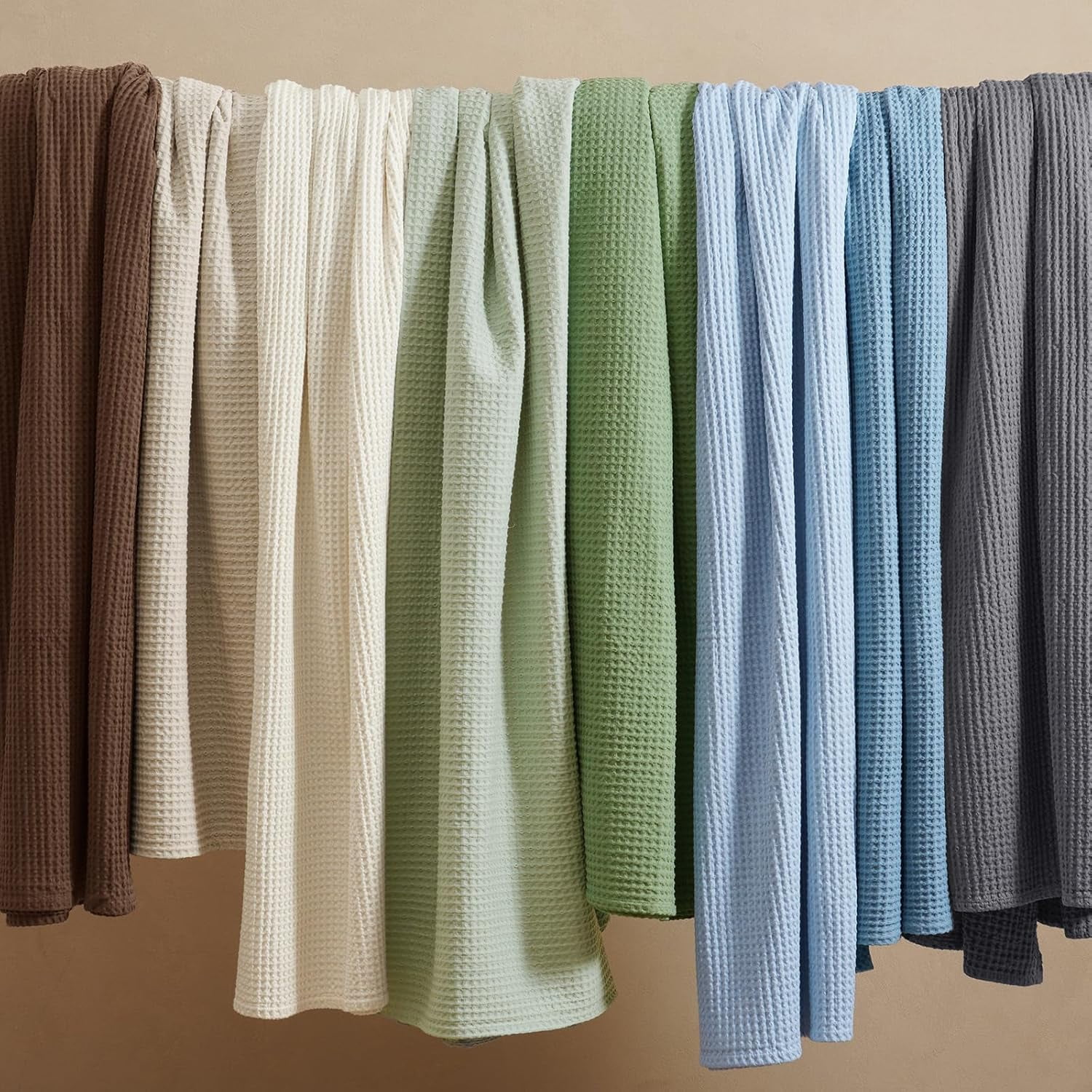 PHF Cotton Waffle Weave Blanket King Size for Bed, Lightweight Breathable Blanket for Couch, Home Decor Gift, Cappuccino, 104"x 90"