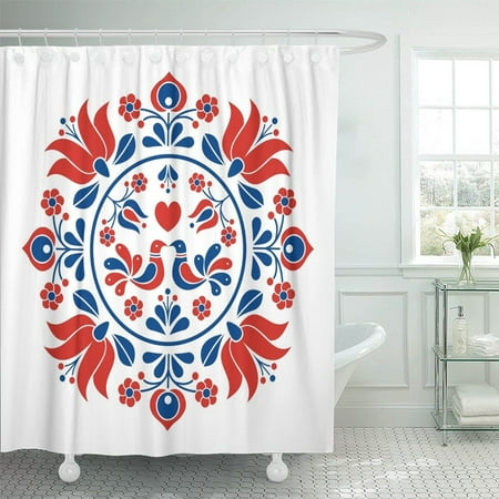Hungarian Water - PKNMT Bird Hungarian Folk Line Traditional Abstract Artistic Beautiful Classical Collection Waterproof Bathroom Shower Curtains Set 66x72 inch