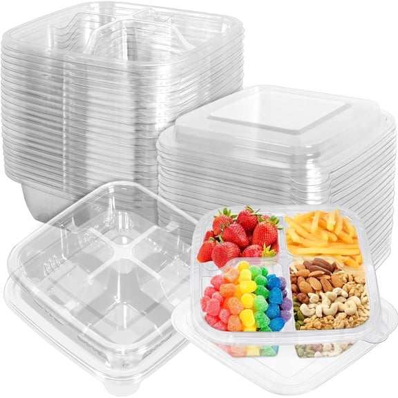 50 Count 4 Compartment Bento Snack Containers,Meal Prep Lunch Containers with Lids,Food Storage Bento Boxes for Food Storage,Work,Office,Travel,Take-Out