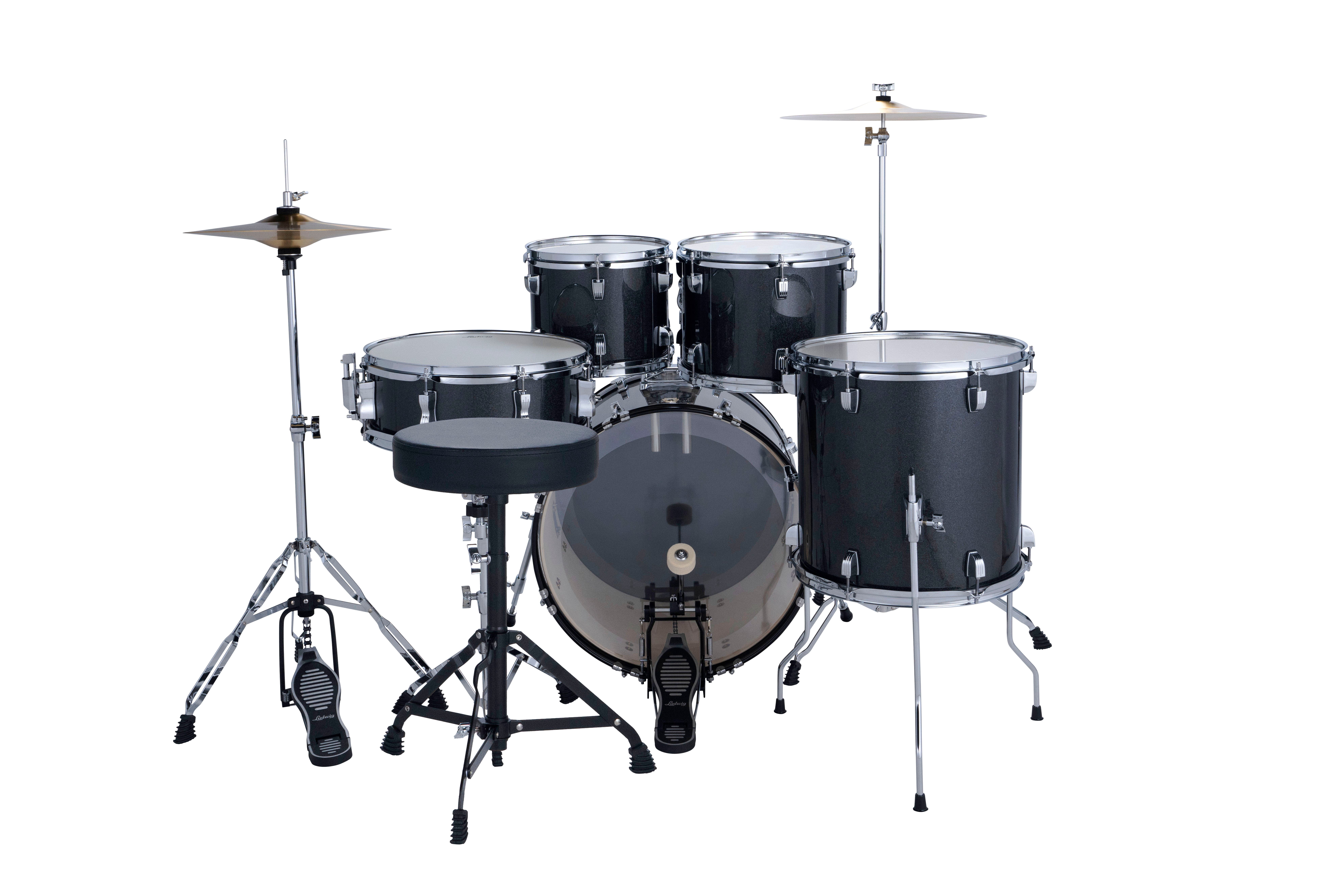 Ludwig Accent Fuse 5PC Drum Set W/Hardware & Wuhan Cymbals, 20" Bass Drum, Moon Dust
