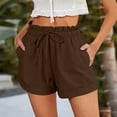 thumbnail image 2 of Casual Shorts for Women JIANLAI Casual Cotton Linen Shorts Elastic Drawstring Summer Beach Vacation Shorts Pockets (S-5XL) Brown, 2 of 5