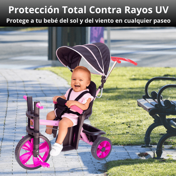 Triciclo 4 En 1 Para Niños – Escalable Con Bastón Y Parasol – Plegable – Para 18 Meses A 6 Años – Negro – Incluye Bolsa Y Cesta