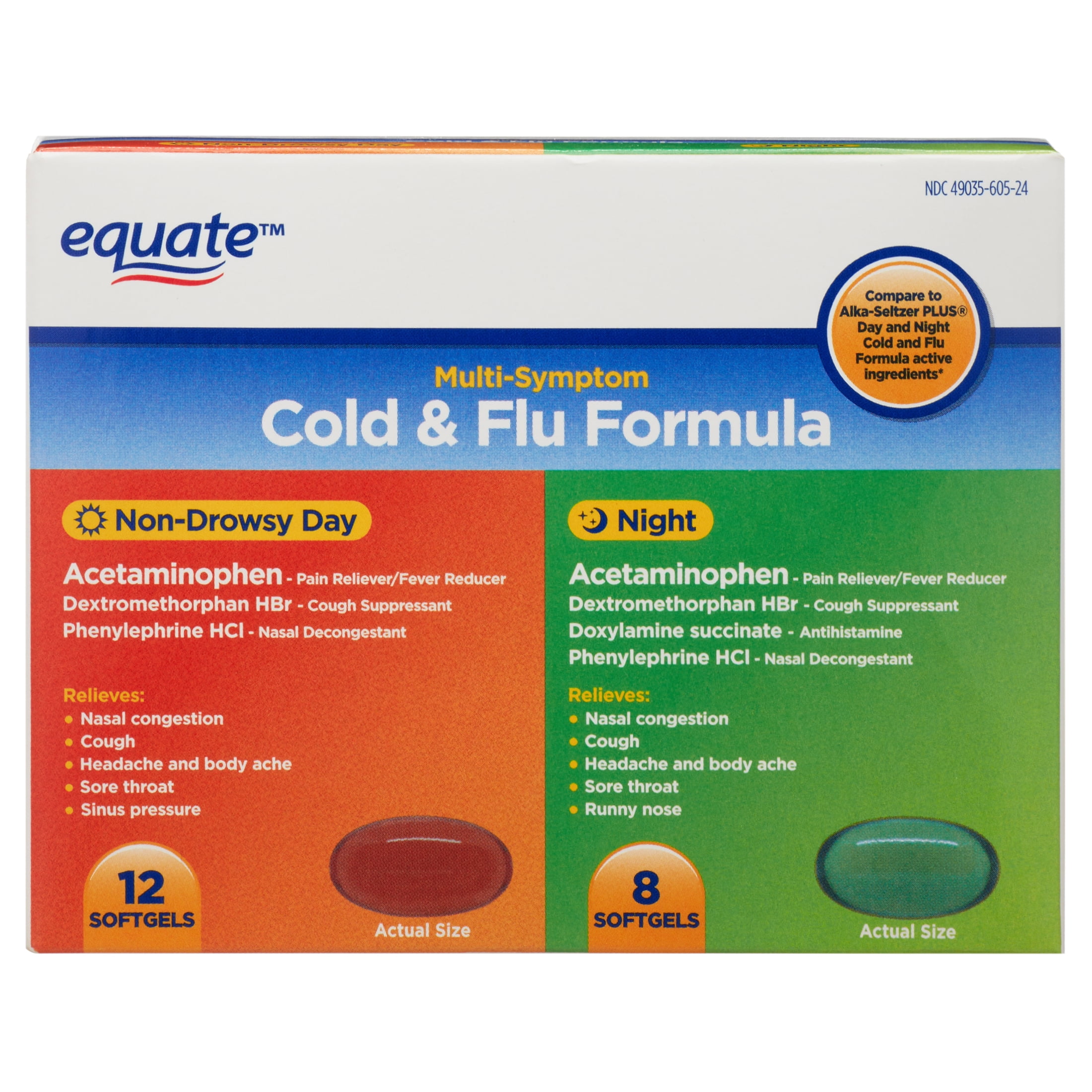 Equate MultiSymptom Day & Night Cold & Flu Formula Softgels, 20 Count