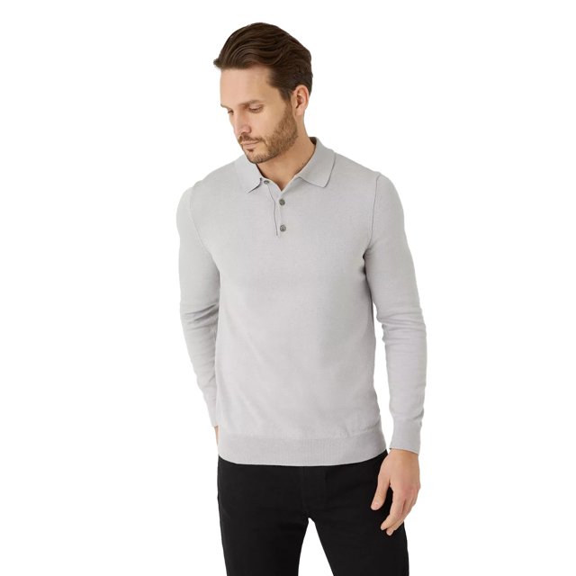 Burton - Polo Punto de Mezcla de Algodón para Hombre (Gris Claro)
