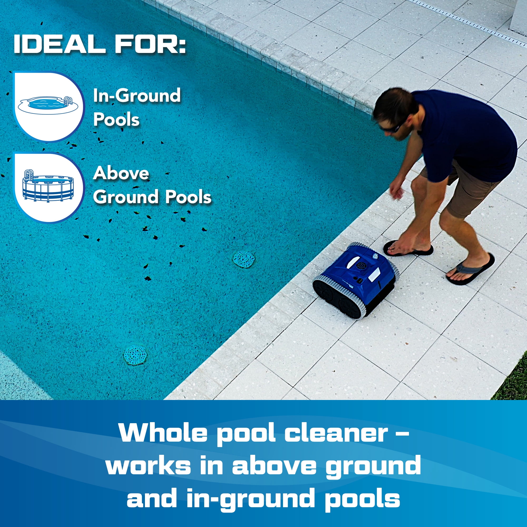 POOL BLASTER CX-300 Cordless Robotic Pool Vacuum Cleaner Pool Robot for Smaller Inground & Above Ground Pools,  Wall Climbing