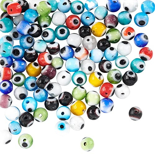 Blue Lampwork Glass Circle Beads Evil Eye, approx 6mm (PP10361-6MM) 