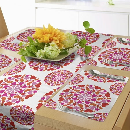 

Valentine s Day Table Runner & Placemats Romantic Love Theme of Vibrant Hearts in Circle Forms Set for Dining Table Decor Placemat 4 pcs + Runner 14 x72 Vermilion Pink by Ambesonne