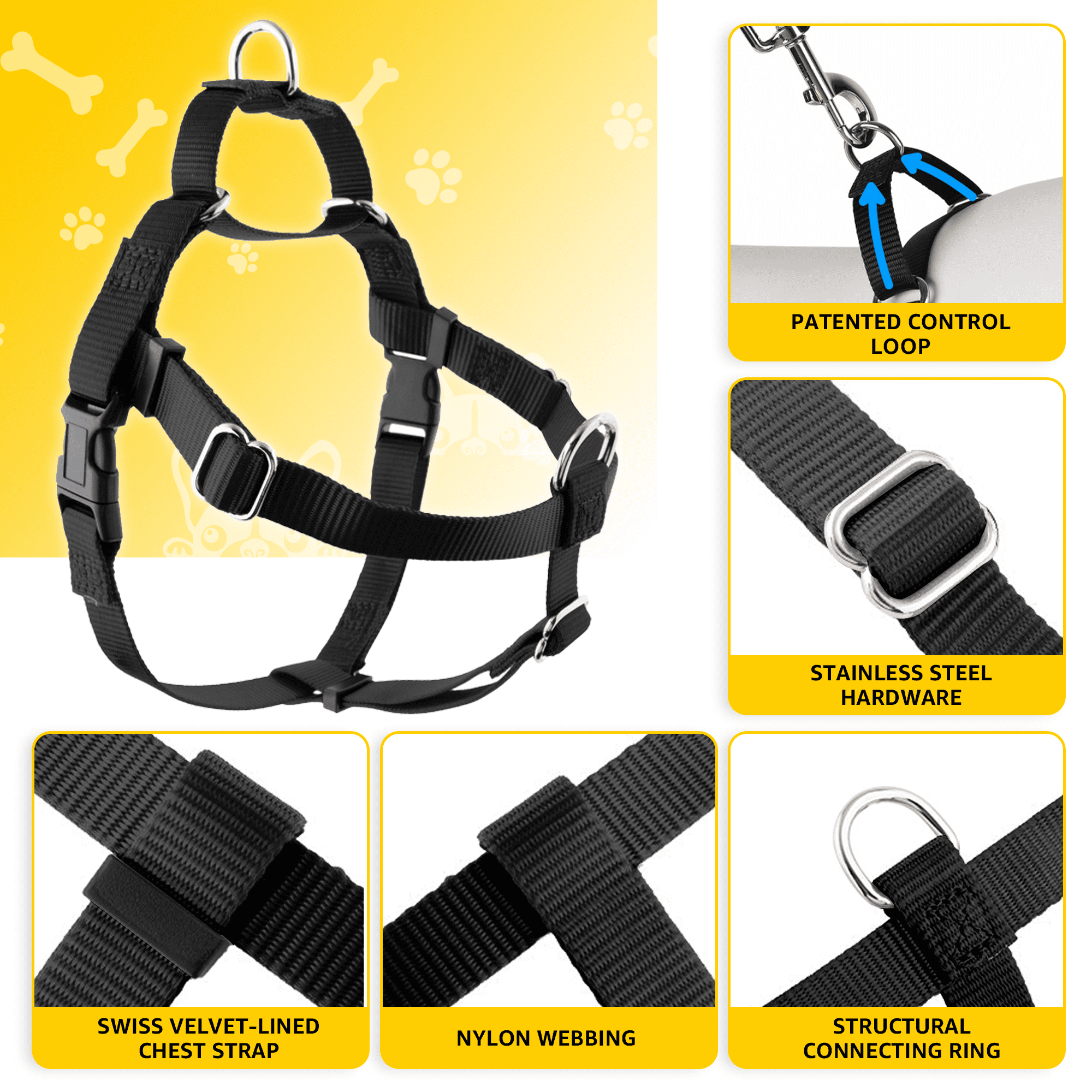 No-Pull Dog Harness and Leash Set, Front Clip Adjustable Vest with Handle for Control, Easy Walking Training(XL,Black)