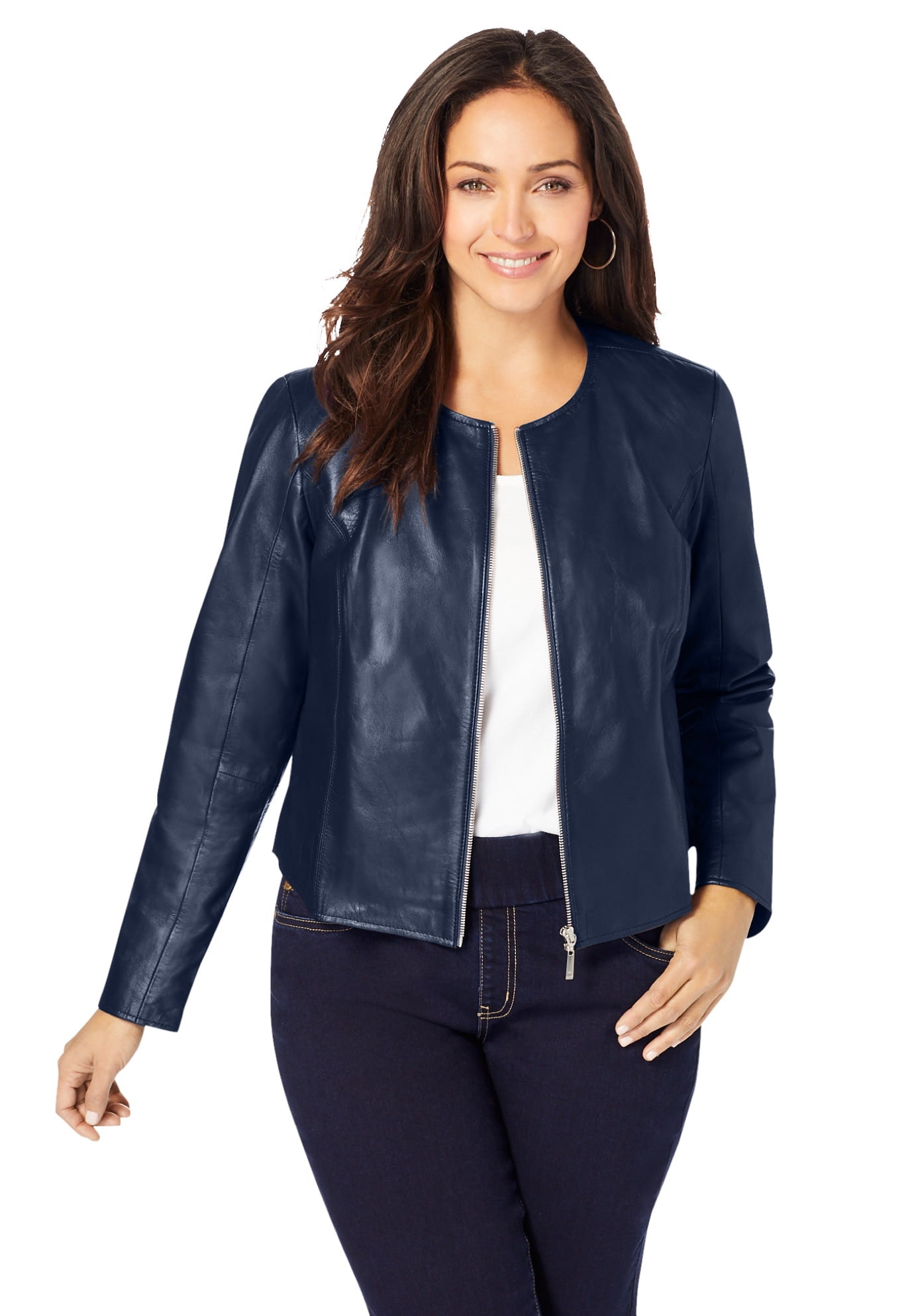 Antarktis lort input Jessica London Women's Plus Size Collarless Leather Jacket Leather Jacket -  Walmart.com