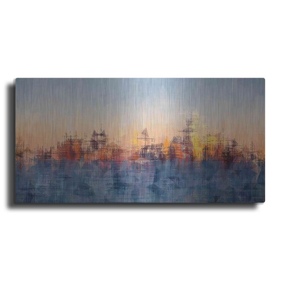 Luxe Metal Art 'Metro Morning 2' by David Manlove, Metal Wall Art, 24"x12"