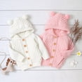 thumbnail image 2 of Chenyin Newborn Boys Girls Hooded Sweaters Cardigan for Baby Toddler Unisex Solid Color Knitting Tops Fall Winte Button Knit Coat Outwear Jacket for 3M-2T, 2 of 9