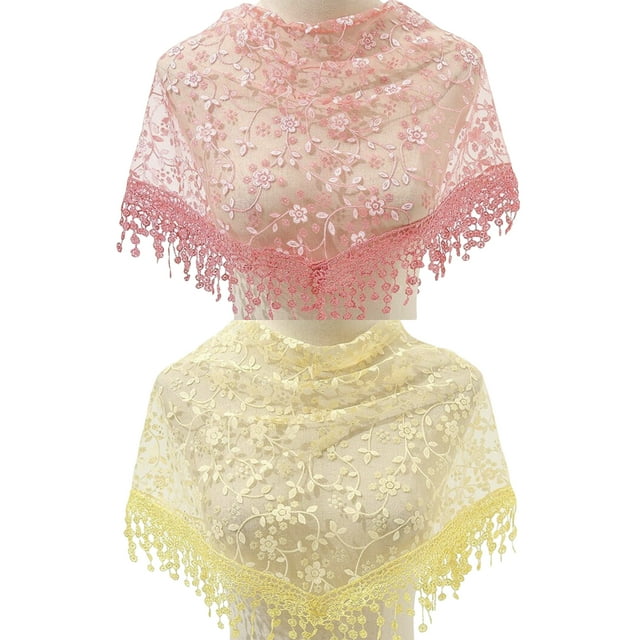Wweixi Voiles Catholiques pour Femmes, Mantille de Chapelle d'Inspiration Vintage avec Pompon, Voile Latine pour Église, Chapelle Rose et Jaune