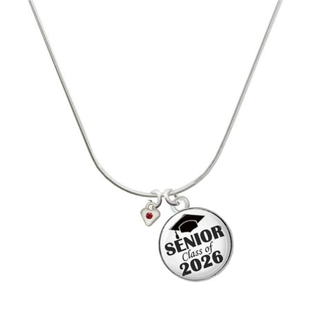 Delight Jewelry Silver-tone Mini January – Maroon Crystal Heart – Silvertone Senior Class of 2026 Dome Necklace 18