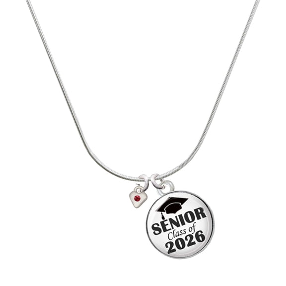 Delight Jewelry Silver-tone Mini January - Maroon Crystal Heart - Silvertone Senior Class of 2026 Dome Necklace, 18"