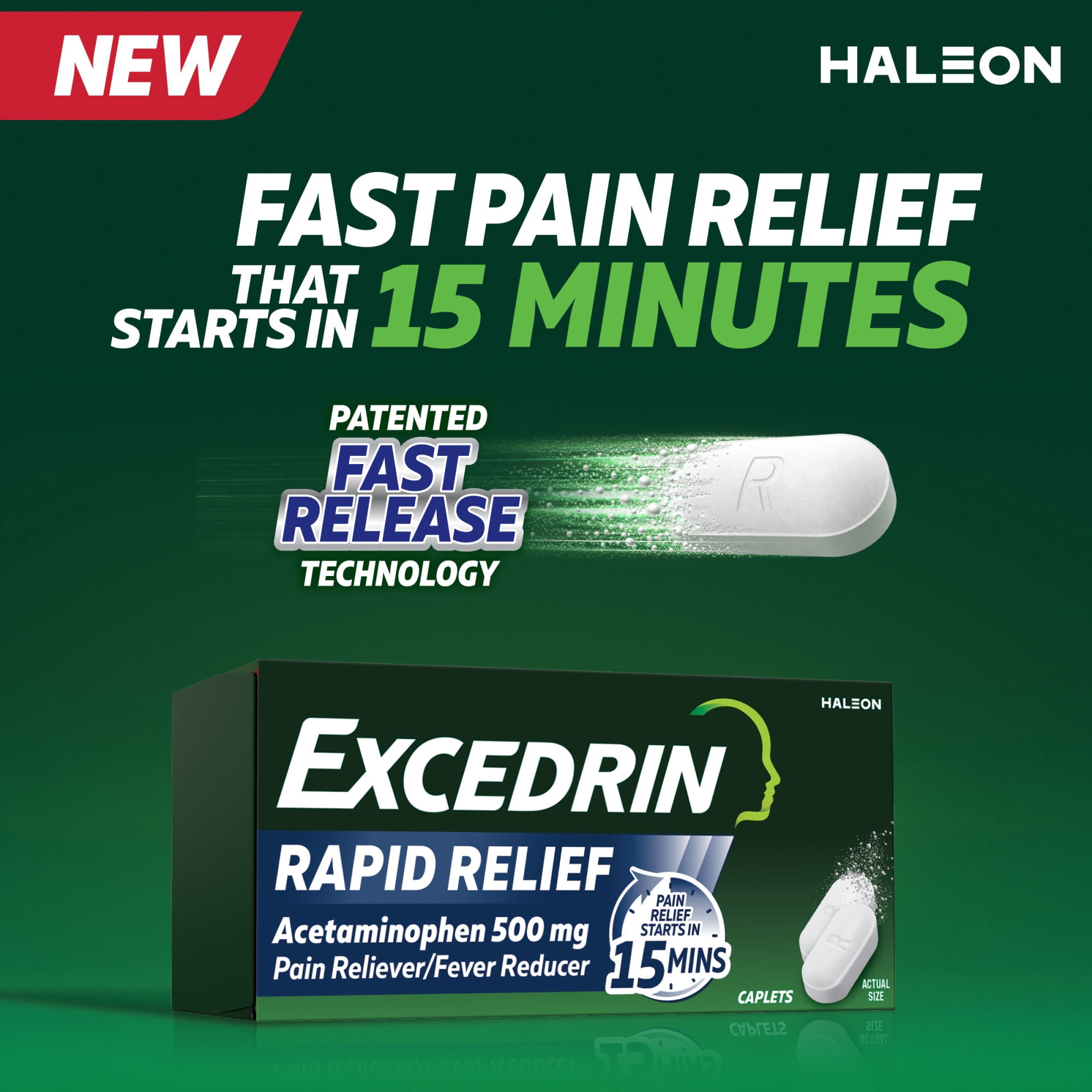 (2 pack) ​​Excedrin Rapid Relief Caplets, 500Mg Acetaminophen, Fast Pain Relief In 15 Minutes, 20 Count