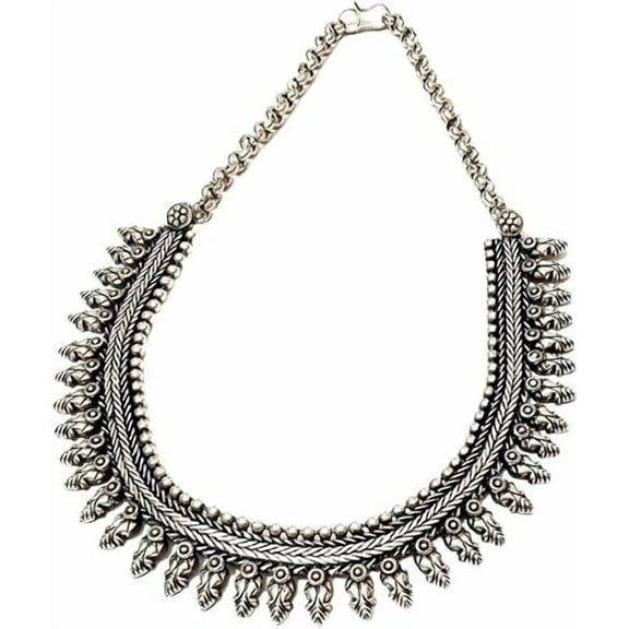 athizay Oxidized Silver Necklaces for Women Antique texture fashion Jewelry Metal Beads Embellishment Indian Traditional Choker