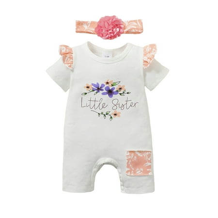 

LAPAKIDS 6 Months Baby Girls Clothes 9 Months Infant Girl Short Sleeve Floral Print Romper Outfits with Headband 2PCs