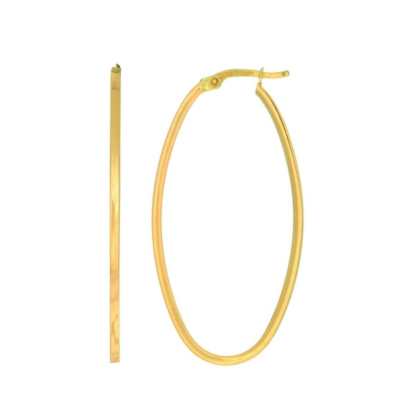 14Kt Yellow Gold 1.7x20x40mm Shiny Square Tube Oval Hoop Earrings with Hinged by IcedTime
