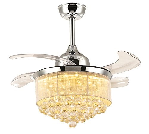 7pm Retractable Ceiling Fans 36 Inch Crystal Invisible Chandelier