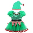 thumbnail image 2 of Alvivi Kids Girls Christmas Outfit Green Striped Peplum Tutu Leotard Dress+Hat Set 2-14T, 2 of 7