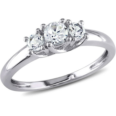 5/8 Carat T.G.W. Created White Sapphire 10kt White Gold Three Stone Engagement