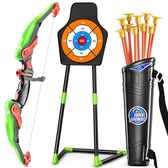 ConeWhale Bow and Arrow Set for Kids with LED Lights, 10 Arrows Archery Quiver with Standing Target, Outdoor Toys for Kids Boys & Girls Ages 3-12 Years Old