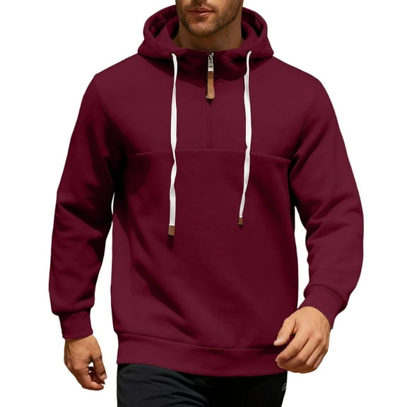 Mens Fleece Quarter Zip Pullover Hoodies for Men Long Sleeve Casual Hoodies Drawstring Fashion Sweatshirt