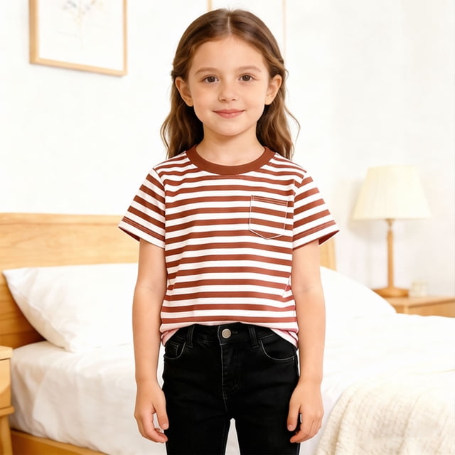 T-shirt Classique à Rayures Col Rond pour Enfants Manches Courtes Décontracté Doux Confortable pour Jouer au Quotidien