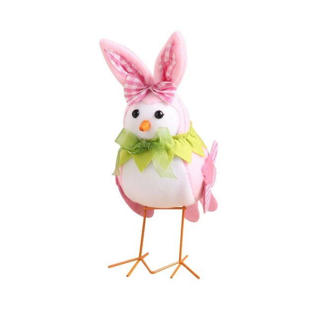 TopLLC Easter Birds Ornaments, Easter Decorations, 3D Bird Figurines Cute Plush Birds Doll with Rabbit Ear, Inseparable Birds Spring Table Decor Animals Garden Statue Party Favors Gifts for Windows