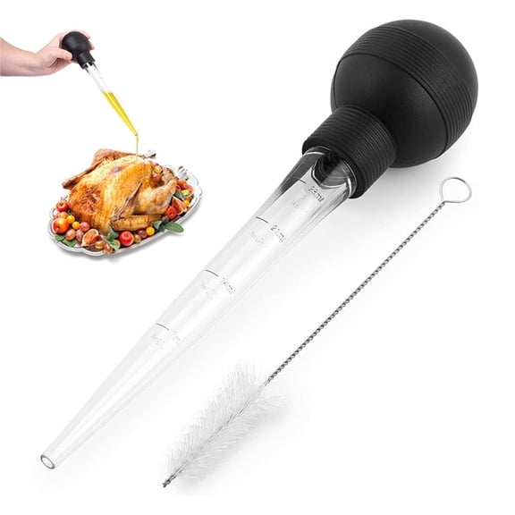 Meitianfacai Turkey Baster with Silicone Suction Bulb, Food Grade Turkey Baster for Cooking, Baking, Injecting Marinade, with Cleaning Brush
