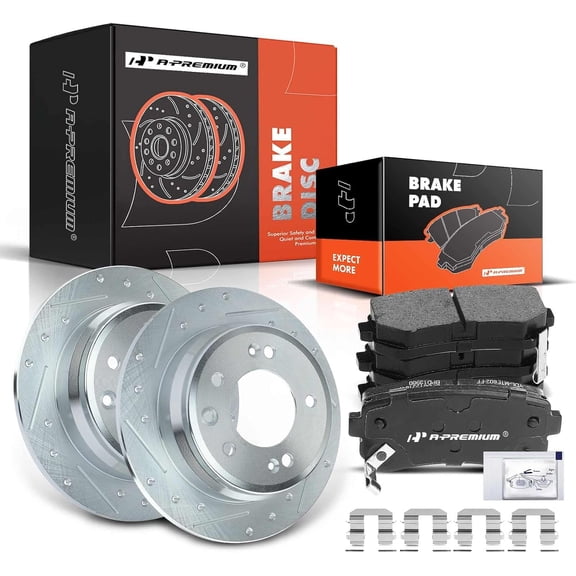 A-Premium 10.31 inch (262mm) Rear Drilled and Slotted Disc Brake Rotors Ceramic Pads Kit Compatible with Select Hyundai and Kia Models - Elantra 2011-2012, Tucson 2010-2015, For Sportage 2011-2016