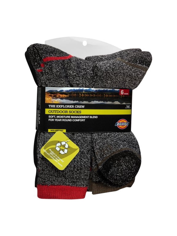 Dickies The Explorer Crew 6-12 Black Men's Outdoor Socks, 6 Pack