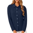thumbnail image 6 of VBVC Women's Cotton-Linen Collared Tunic Top , Ladies' Long Sleeve Button Down Blouse , Loose Fit Pleated Shirts For Women,Navy,S-2XL, 6 of 10