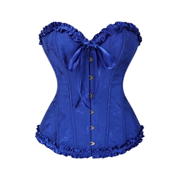 DLIDG Basic Oversized Corset for Women Plus Size Lace Up Back Overbust Corset Gothic Front Hooks Bodyshaper Slim Wide Waist Cincher Floral Satin Corset Victorian Halloween Costume Dark Blue S