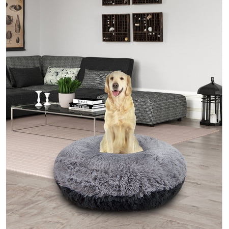 Bessie and Barnie Signature Wolfhound Grey / Siberian Grey Luxury Extra Plush Faux Fur Bagel Pet/Dog Bed