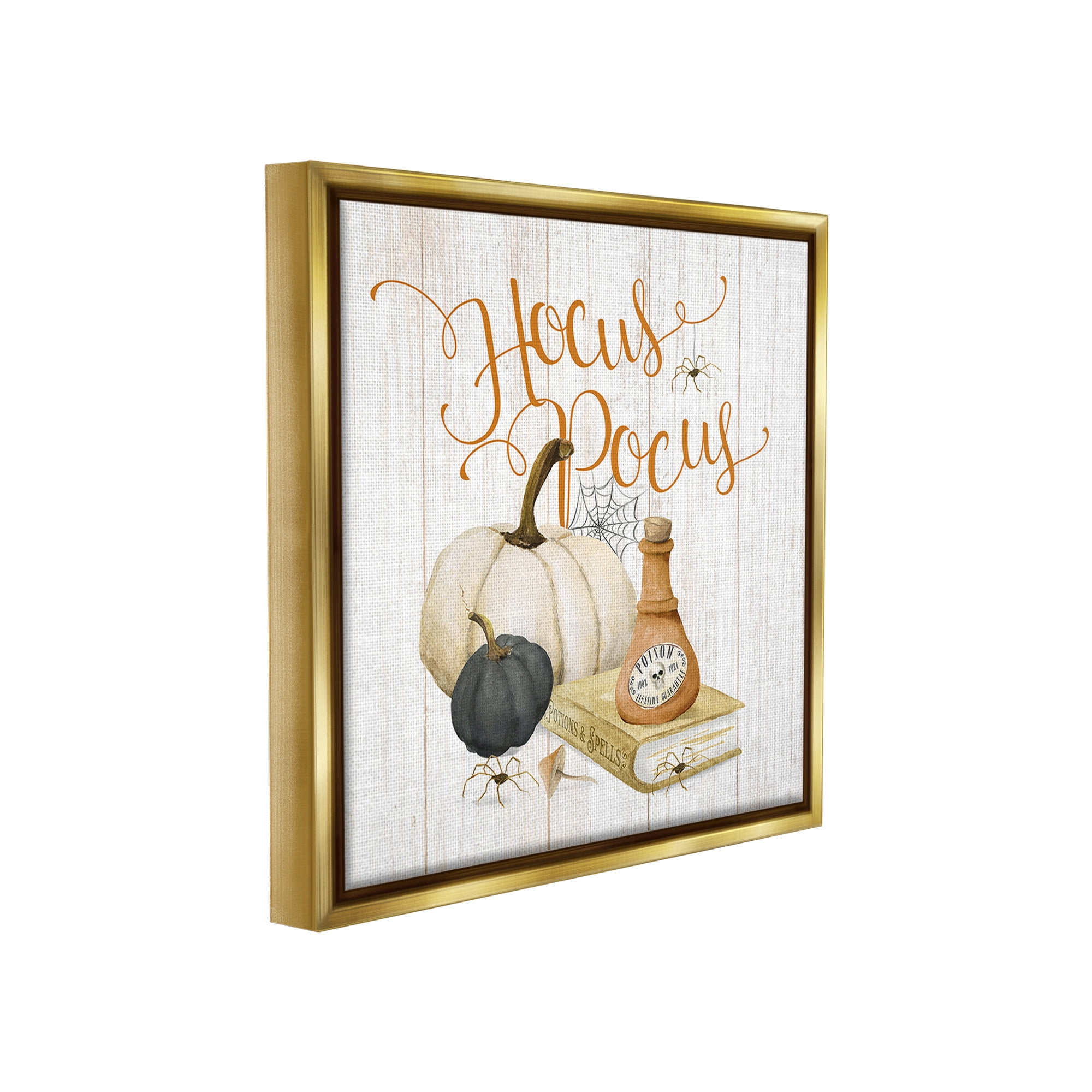 Stupell Industries Hocus Pocus Halloween Phrase Holiday Painting Gold Floater Framed Canvas Art Print Wall Art, 18 x 18