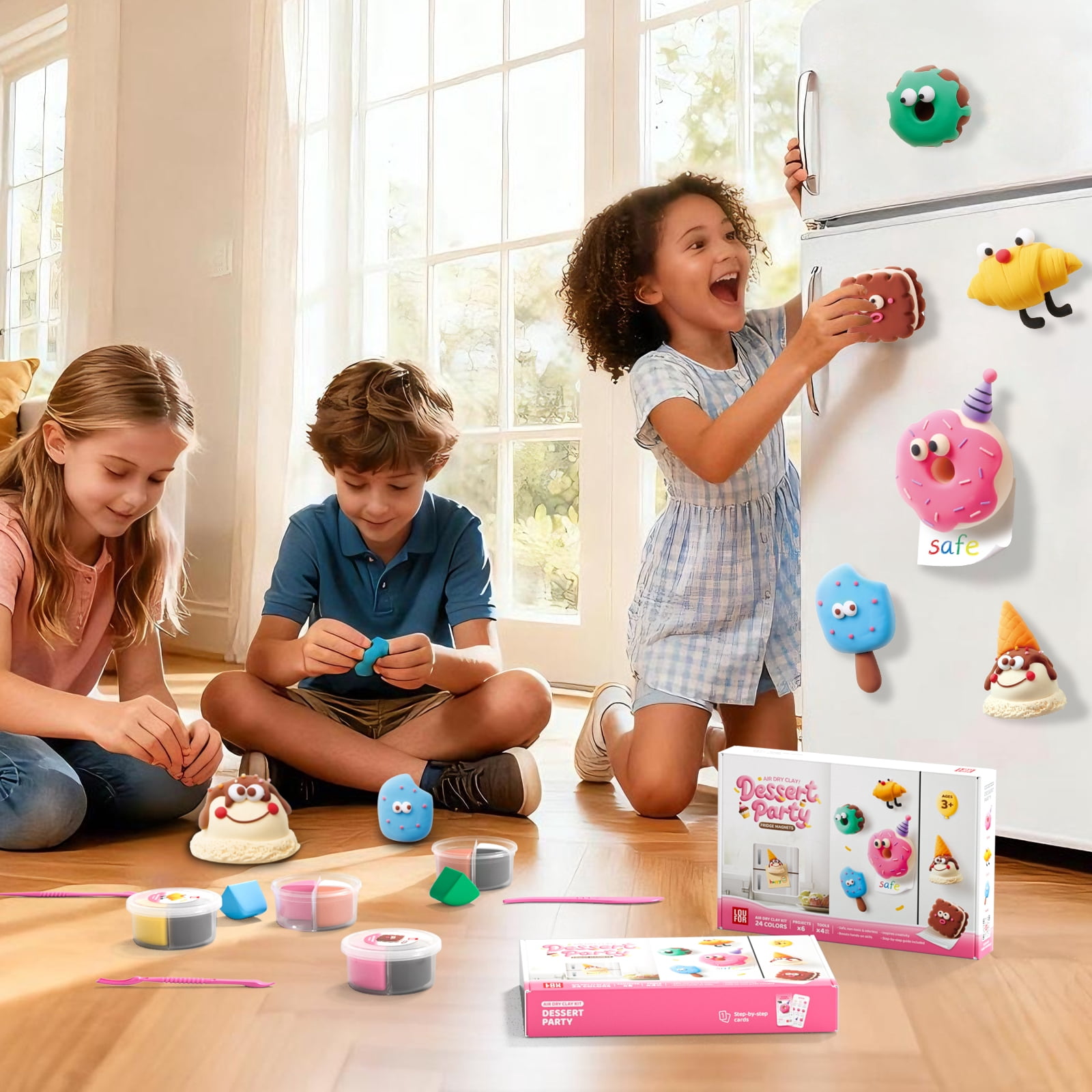 Air Dry Clay Kit for Kids - Fridge Magnets Making, 6 Boxes Modeling Clay with Sculpting Tools Tutorials, Ultra Light & Soft, Non-Toxic & Safe, DIY Arts and Crafts, Make Your Own Refrigerator Magnet