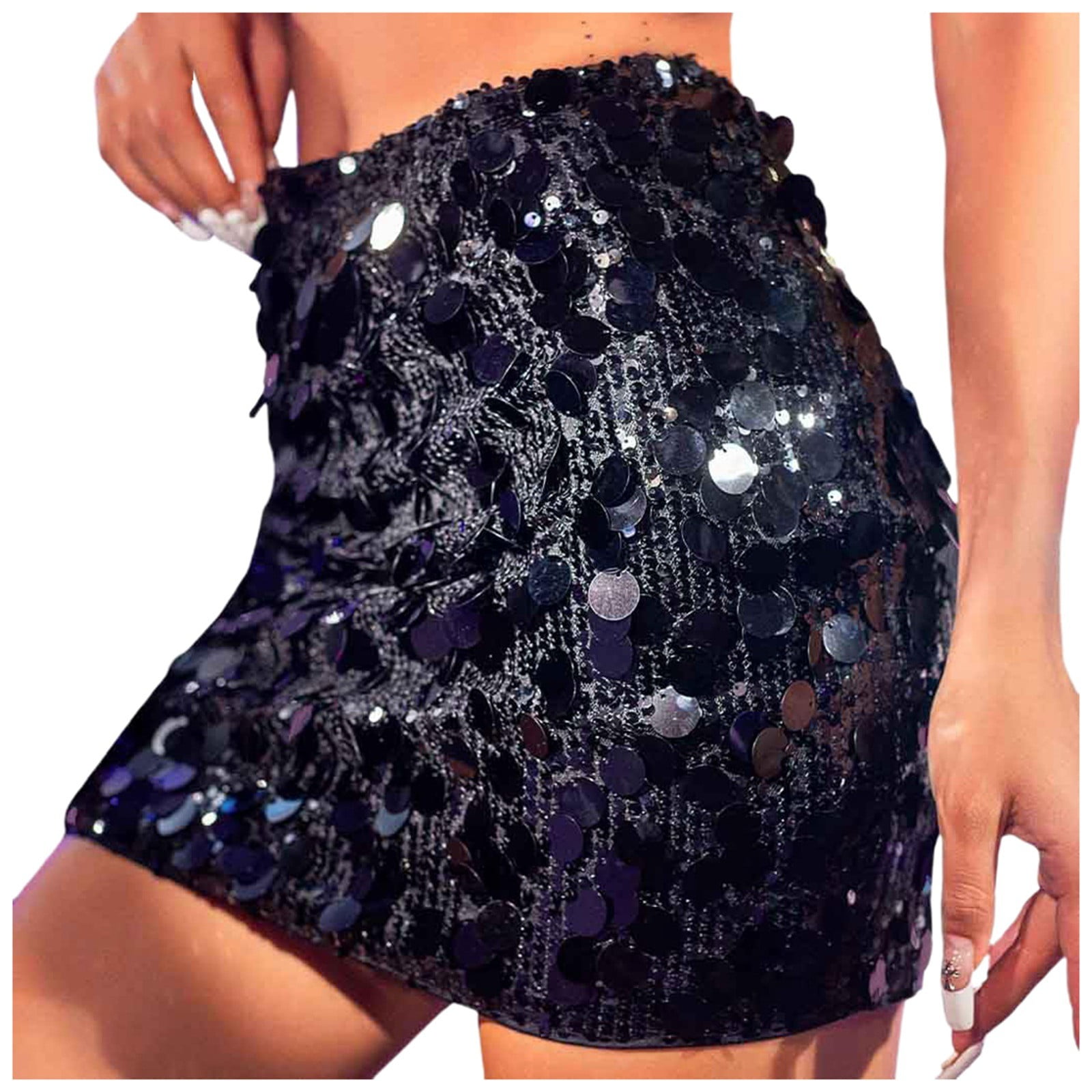 TSADFHJI Black Skirt Women Long Sparkly Sequin Skirts High Waist