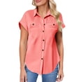 thumbnail image 1 of Breezora Unique Ladies Short Sleeve Shirt with a Detailed Buttoned Lapel and Functional Pleated Pocket Design Offering a Smart Casual Look for Work or Leisure L Size Orange, 1 of 9