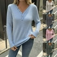 thumbnail image 2 of ShiShine Womens Long Sleeve Shirts V-Neck Striped Slim Fit Tops Casual Stretch Basic Tee Going Out Top Fall Fashion 2025, 2 of 5