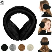 Sixtyshades Winter Earmuffs for Women Men Foldable Warm Ear Muffs Cable Knit Fleece Ear Warmer (Black)