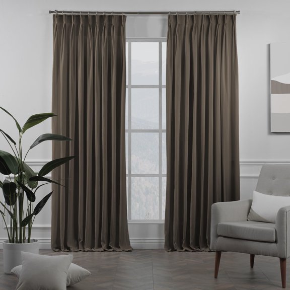 3S Brother's Pinch Pleated Linen Texture Thermal Insulated 100% Blackout Noise Reducing Single Panel Custom Made Curtains - Made in Turkey - Mink ( 52" W x 204" L )