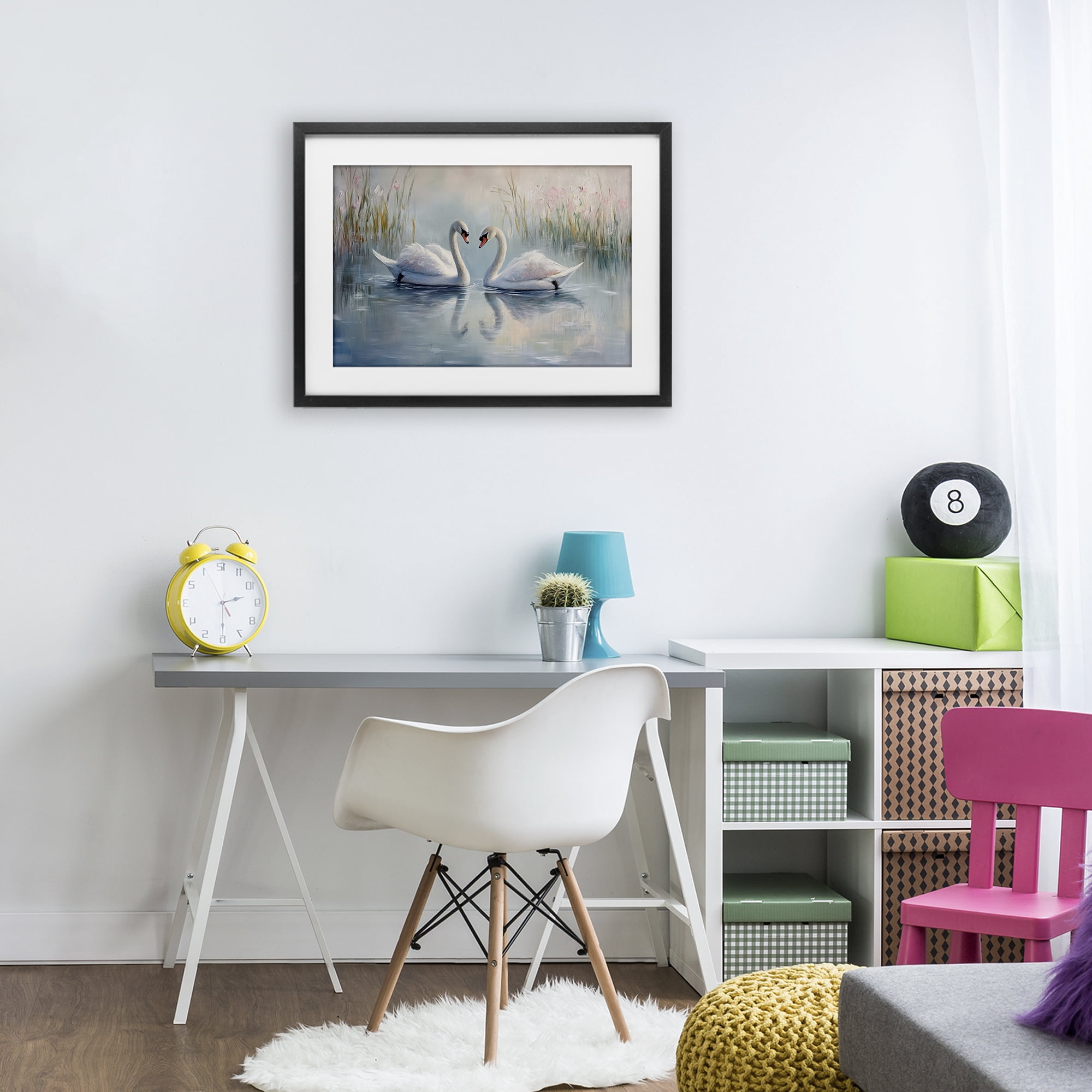 Stupell Industries Simple Swan Reflections Black Framed Print Under Glass, design by Petal Prints Design