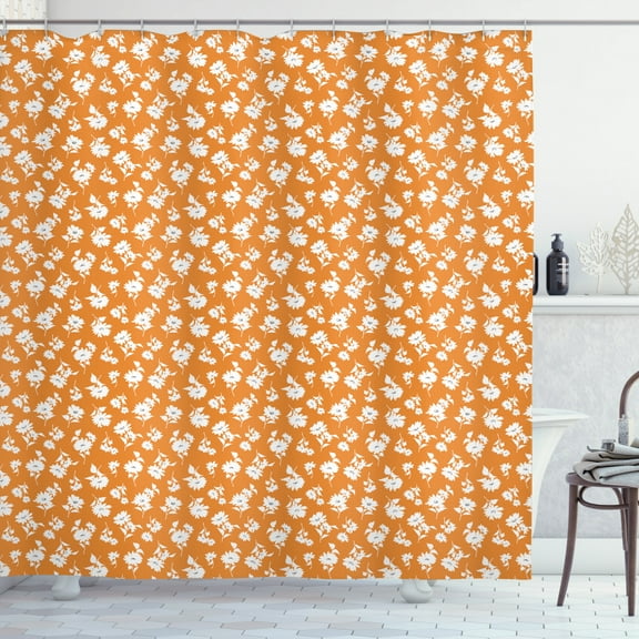 Ambesonne Retro Shower Curtain, Floral Botany Arrangement, 69"Wx84"L, Dark Orange Grey White