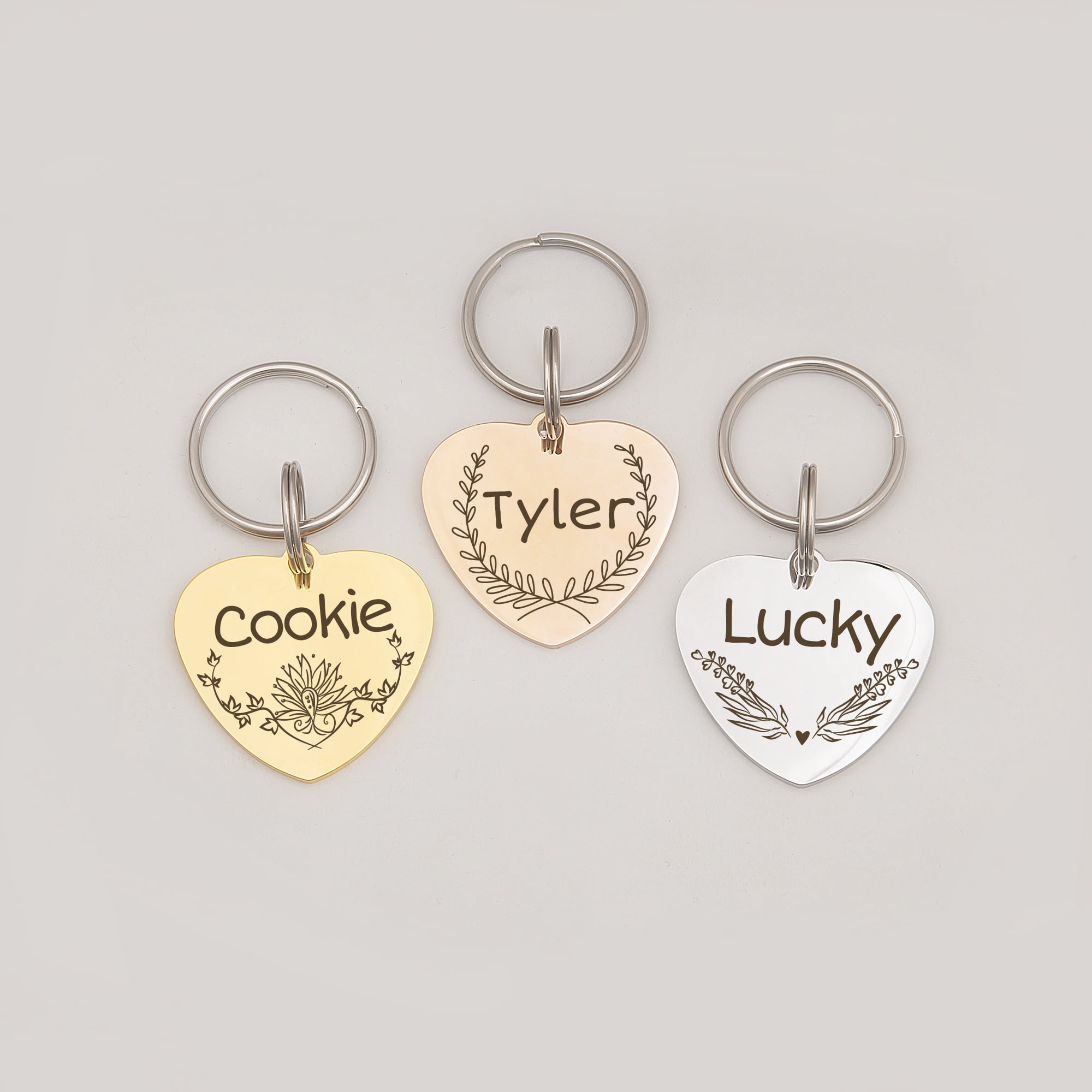 Anavia Stainless Steel Double Sided Heart Name - Frame Engraved Dog & Cat ID Tag, Gold, S